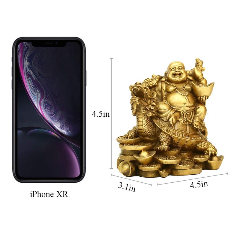 BRASSTAR 4.5â€(H) Ruyi Laughing Buddha and Turtle-Wealth, Good Fortune, Health Buddha Statue for Home Office Decor PTZY062 - Image 2